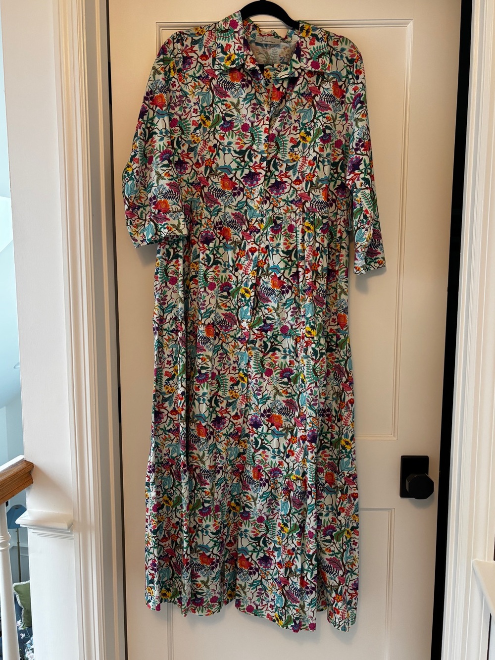 Floral Button-Front Maxi Dress with waist tie Made in Italy one size